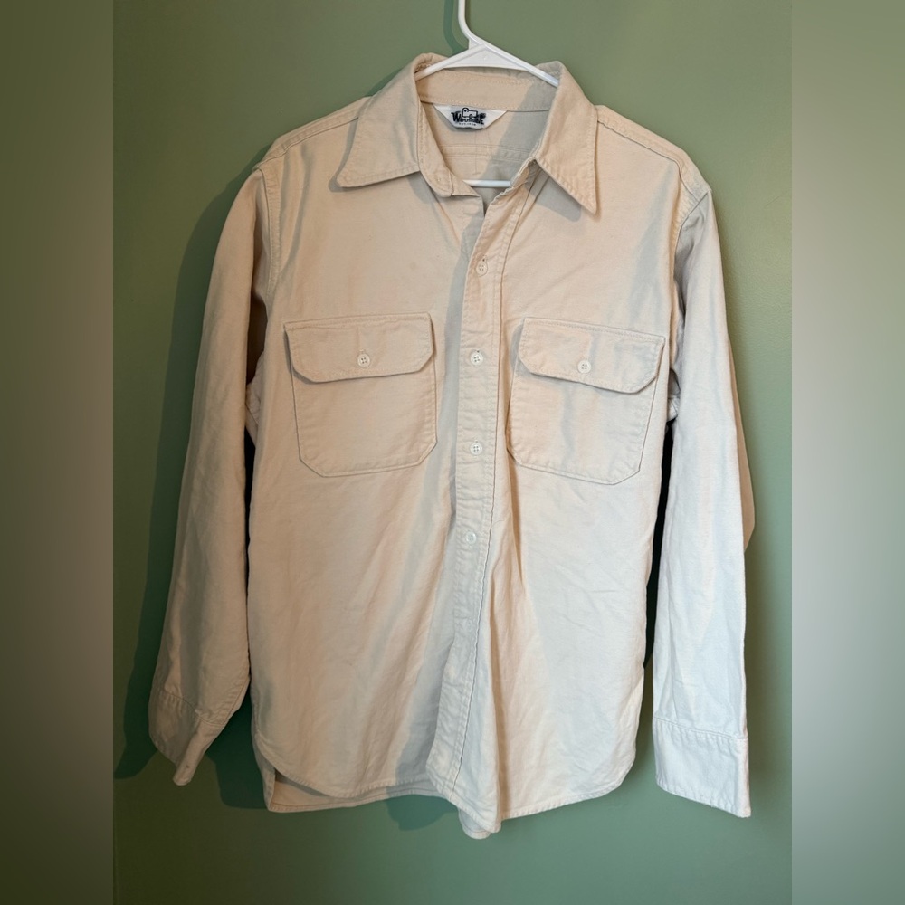 Vintage Woolrich Chore Utility Shirt Jacket Thick Beige Tan L Outdoor Shacket